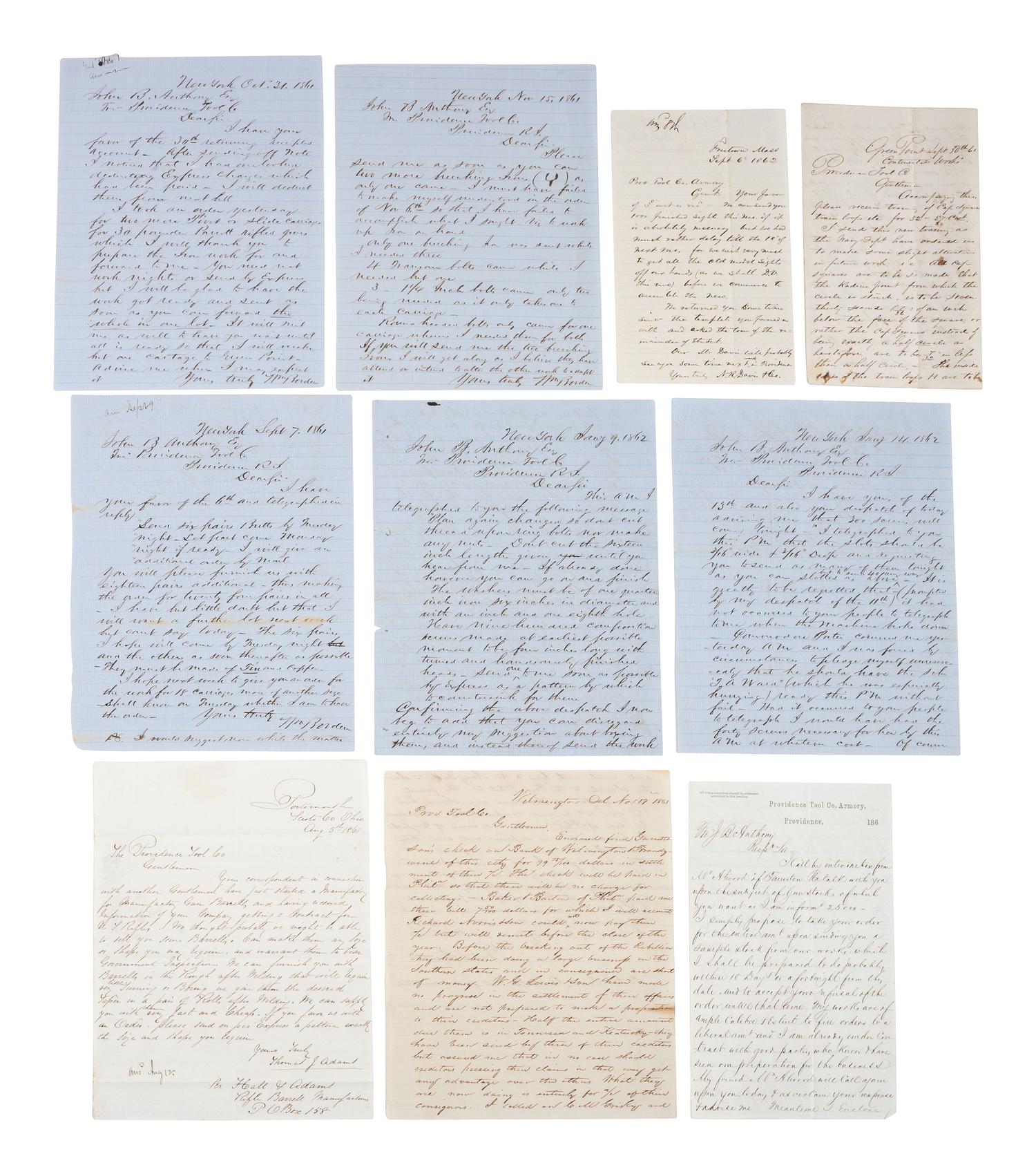 [CIVIL WAR ARMAMENTS]. A group of 10 documents related to the Providence Tool Company, comprising: