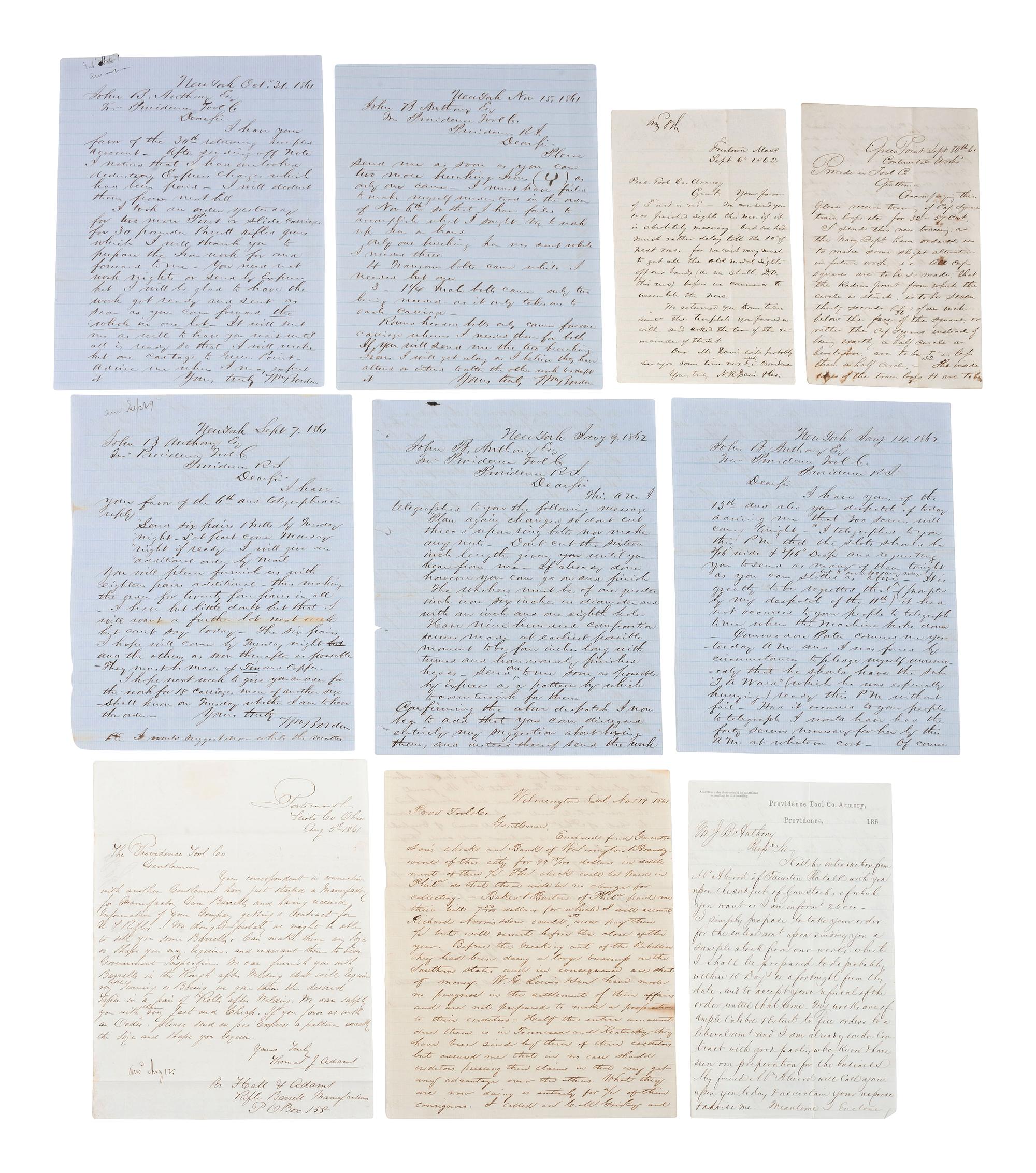 [CIVIL WAR ARMAMENTS]. A group of 10 documents related to the Providence Tool Company, comprising: