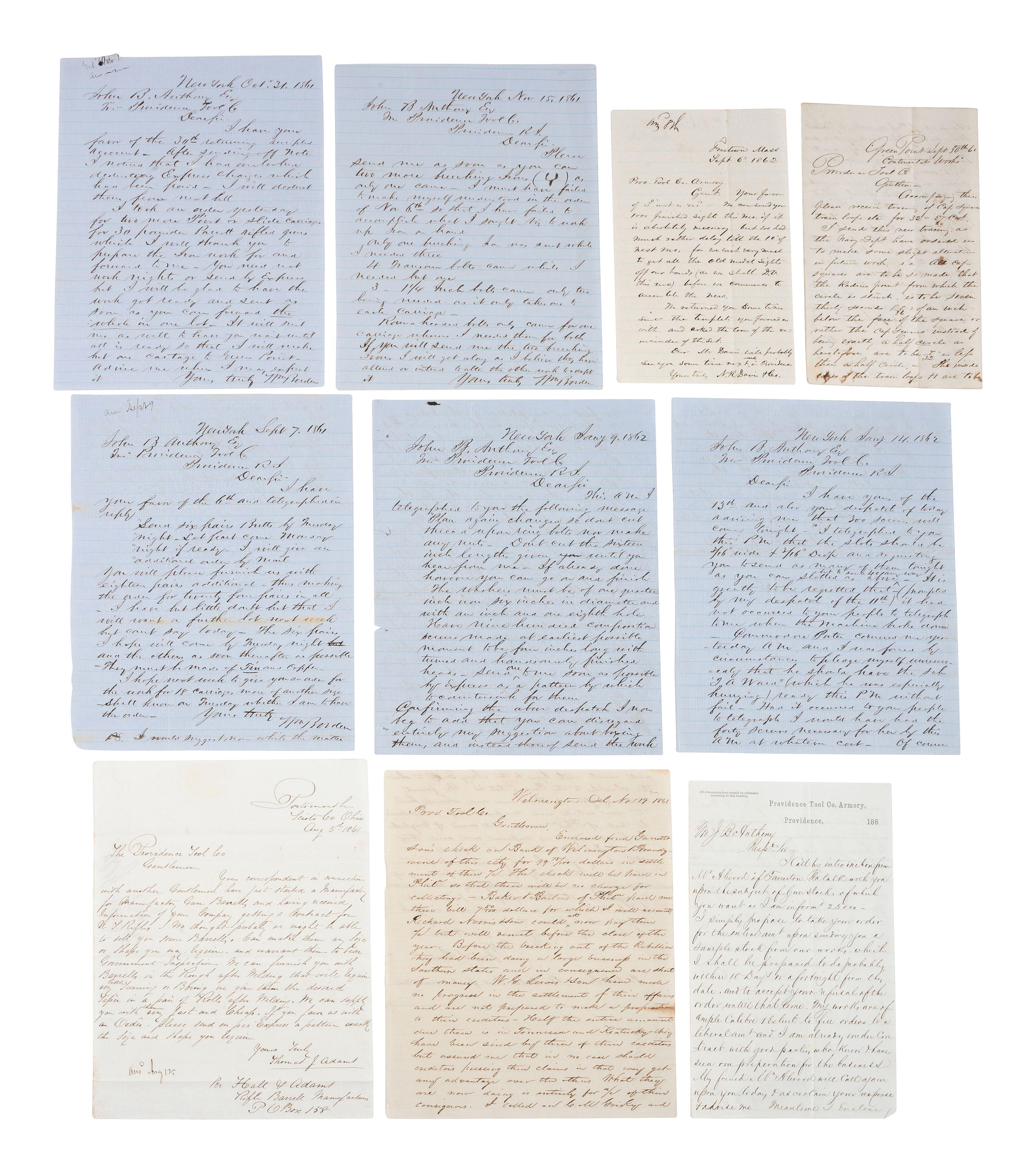 [CIVIL WAR ARMAMENTS]. A group of 10 documents related to the Providence Tool Company, comprising: