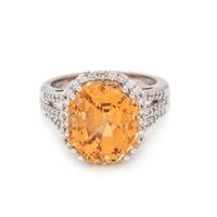 CEYLON, ORANGE-YELLOW SAPPHIRE AND DIAMOND RING