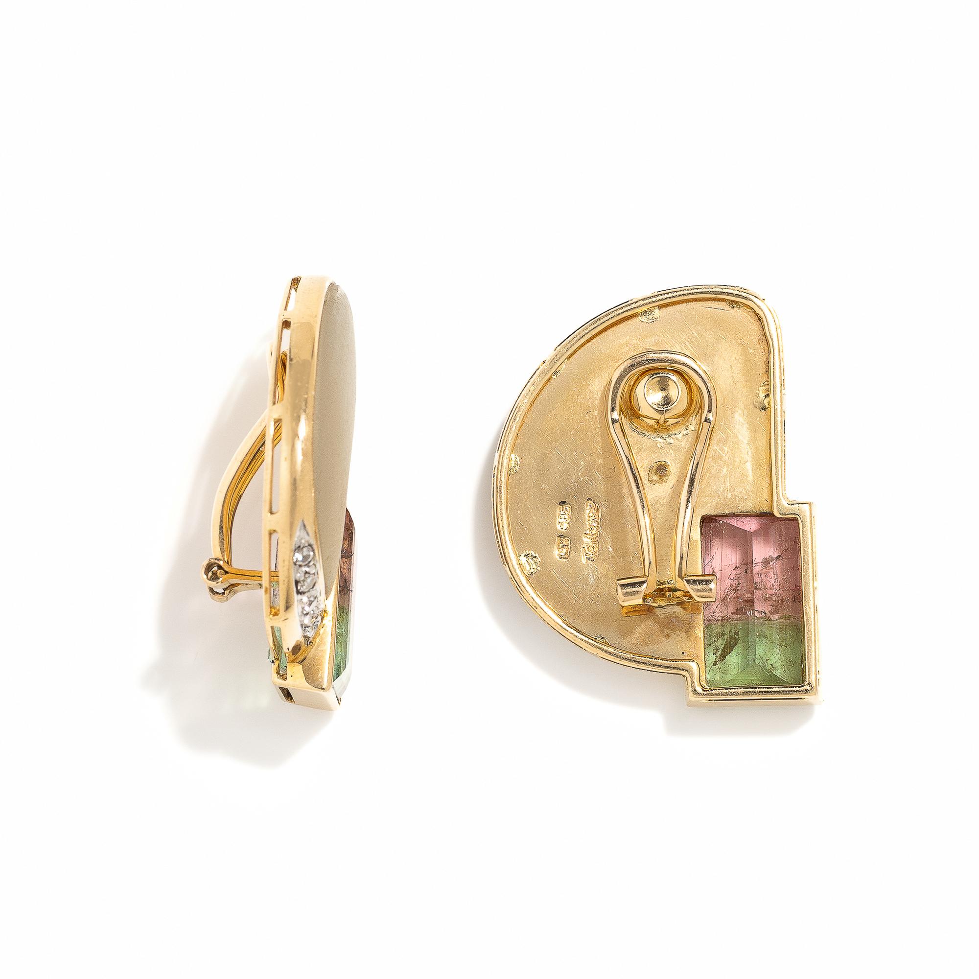 WATERMELON TOURMALINE, MOTHER-OF-PEARL, AND DIAMOND EARRINGS