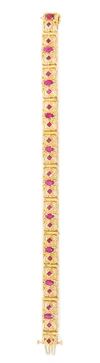 A 14 Karat Yellow Gold, Ruby and Diamond Bracelet, 16.50 dwts.