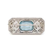 ART DECO, AQUAMARINE AND DIAMOND BROOCH