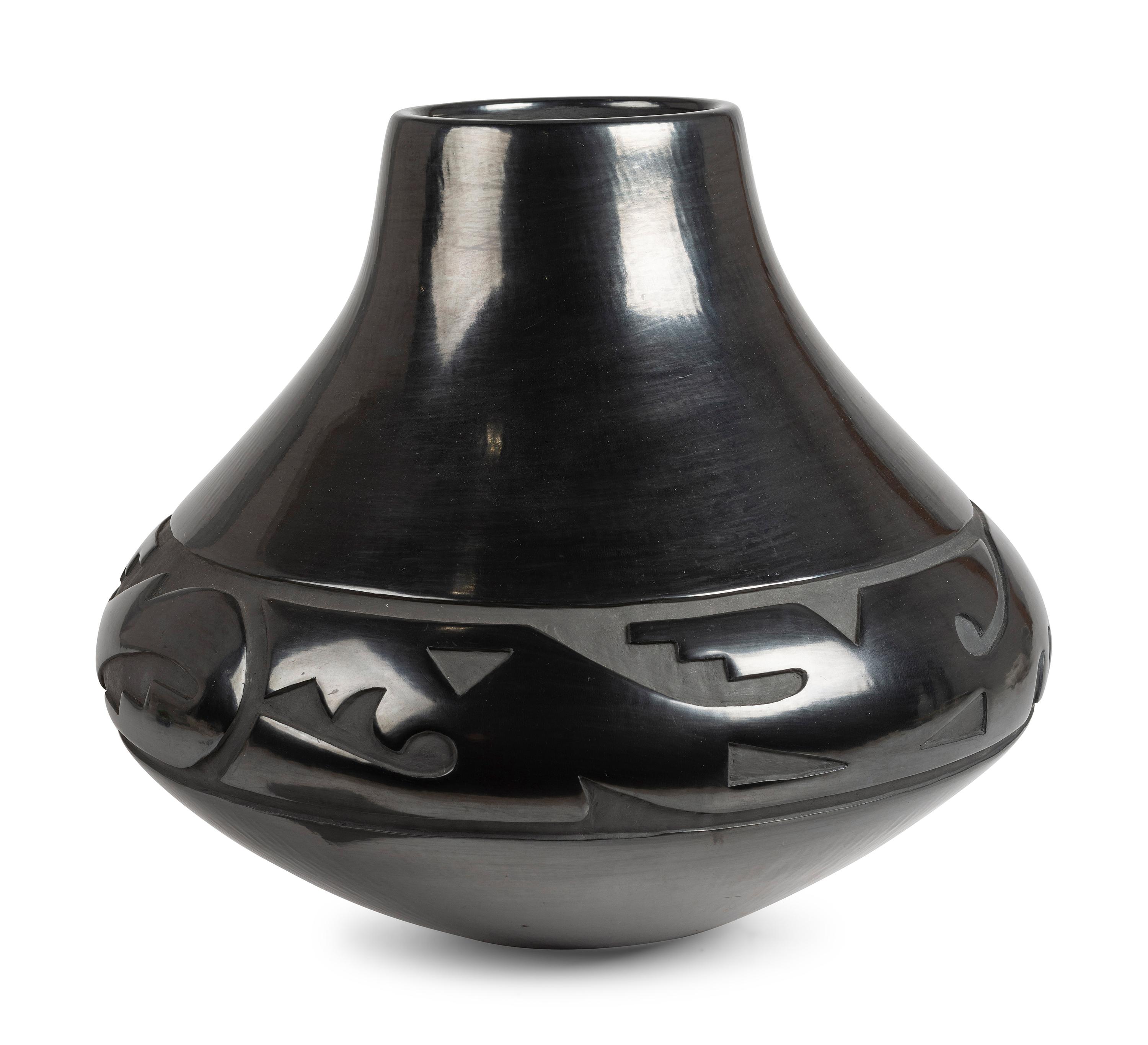 Carved Blackware Pottery Jar