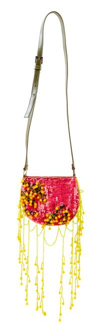 A Valentino Pink Sequin Hand Embroidered Shoulder Bag, 7" x 5.5" x .5"; Strap drop: 17.5".