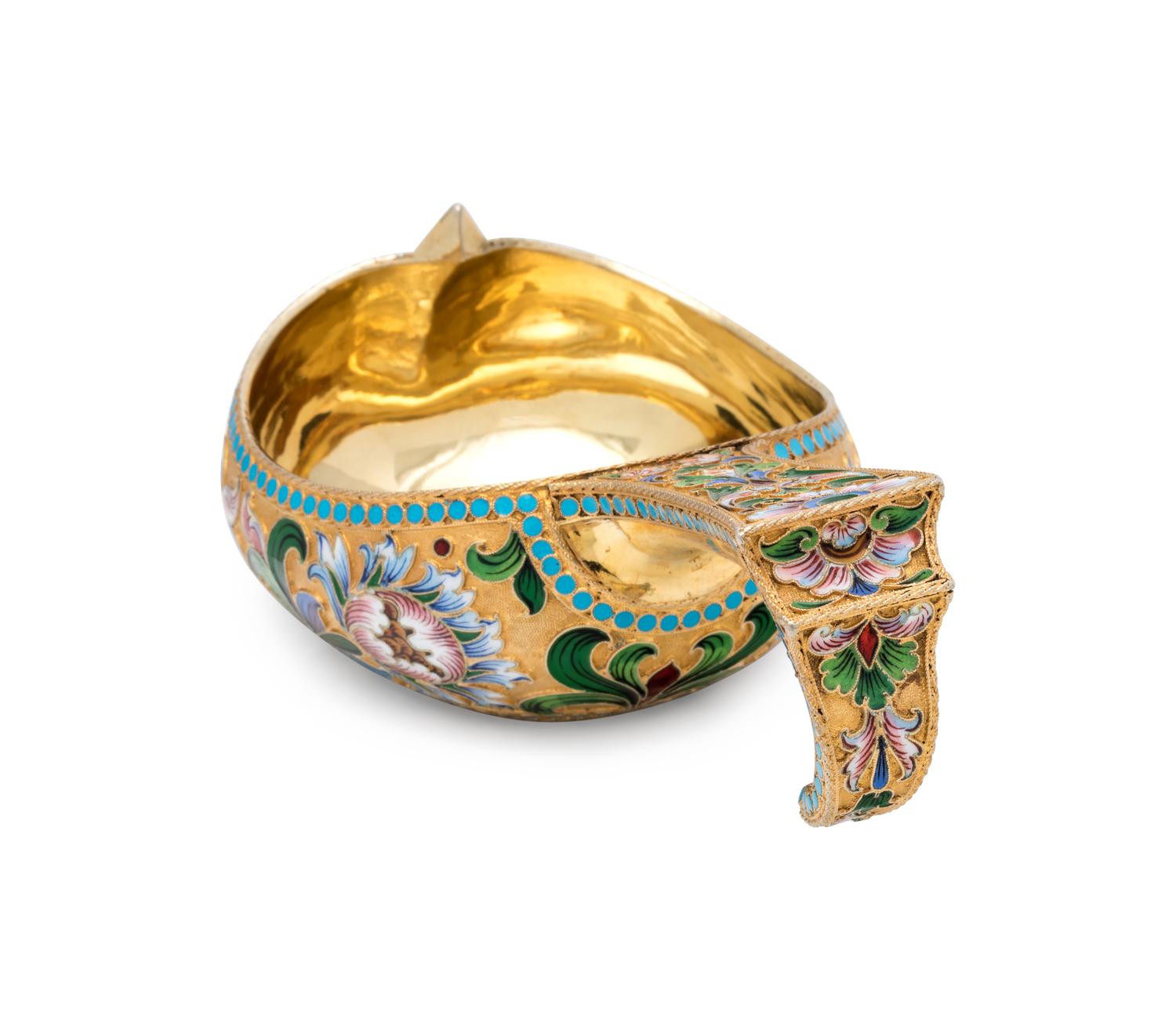 A Russian Silver-Gilt and Shaded Enamel Kovsh