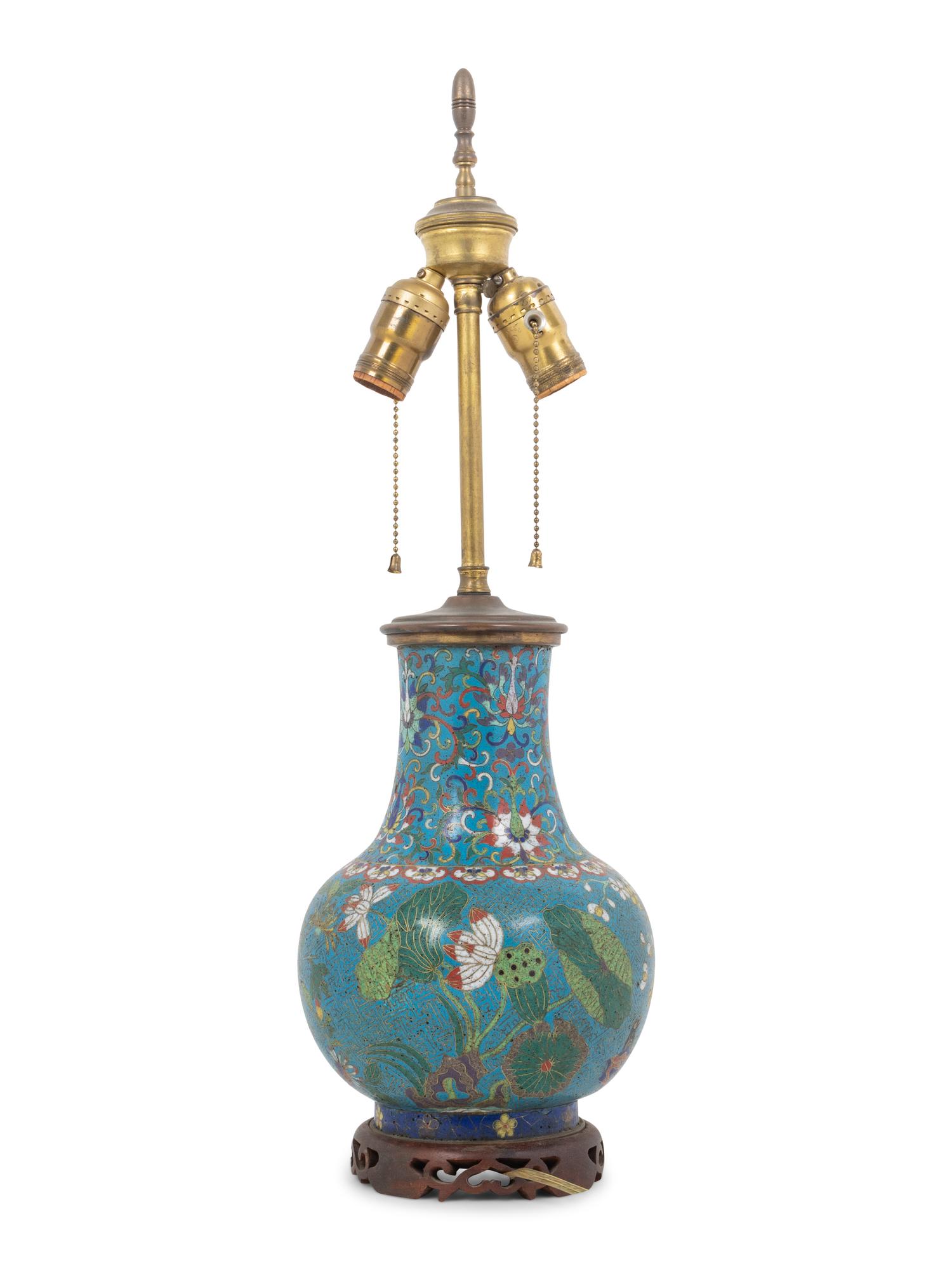 A Chinese Cloisonné Vase Mounted as a Lamp