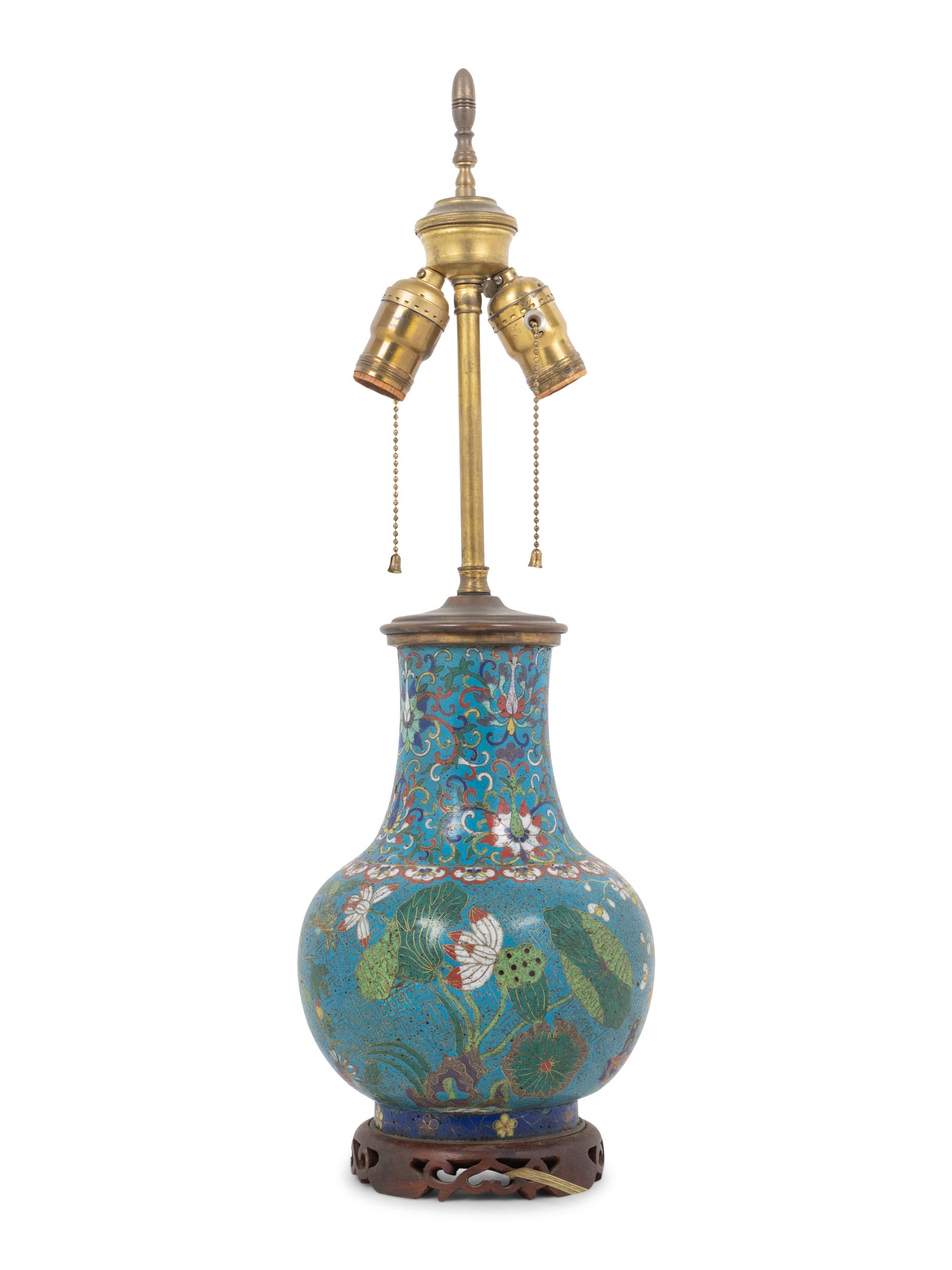 A Chinese Cloisonné Vase Mounted as a Lamp