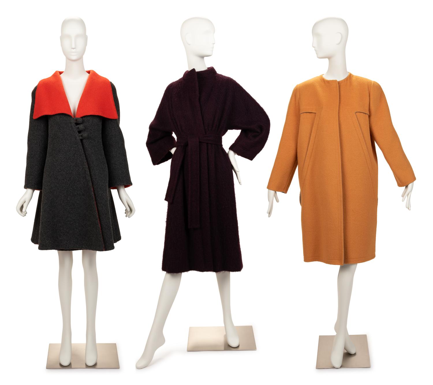 Three Designer Coats: Two Pauline Trigère, One Bill Blass, 1980-90s