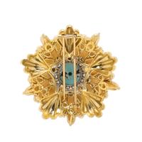 TURQUOISE, CORAL, AND DIAMOND BROOCH