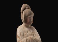 An impressive Chinese painted pottery model of a standing Court Lady, Tang dynasty 彩繪仕女 唐