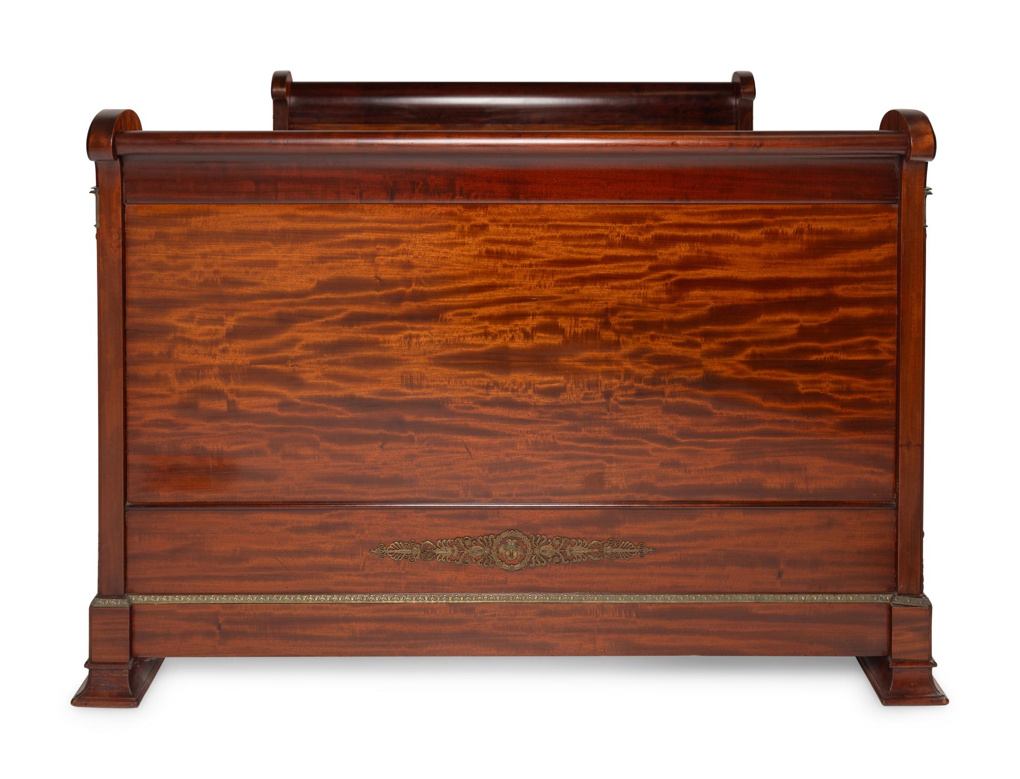 An Empire Revival Gilt Bronze Mounted Mahogany Lit En Bateau