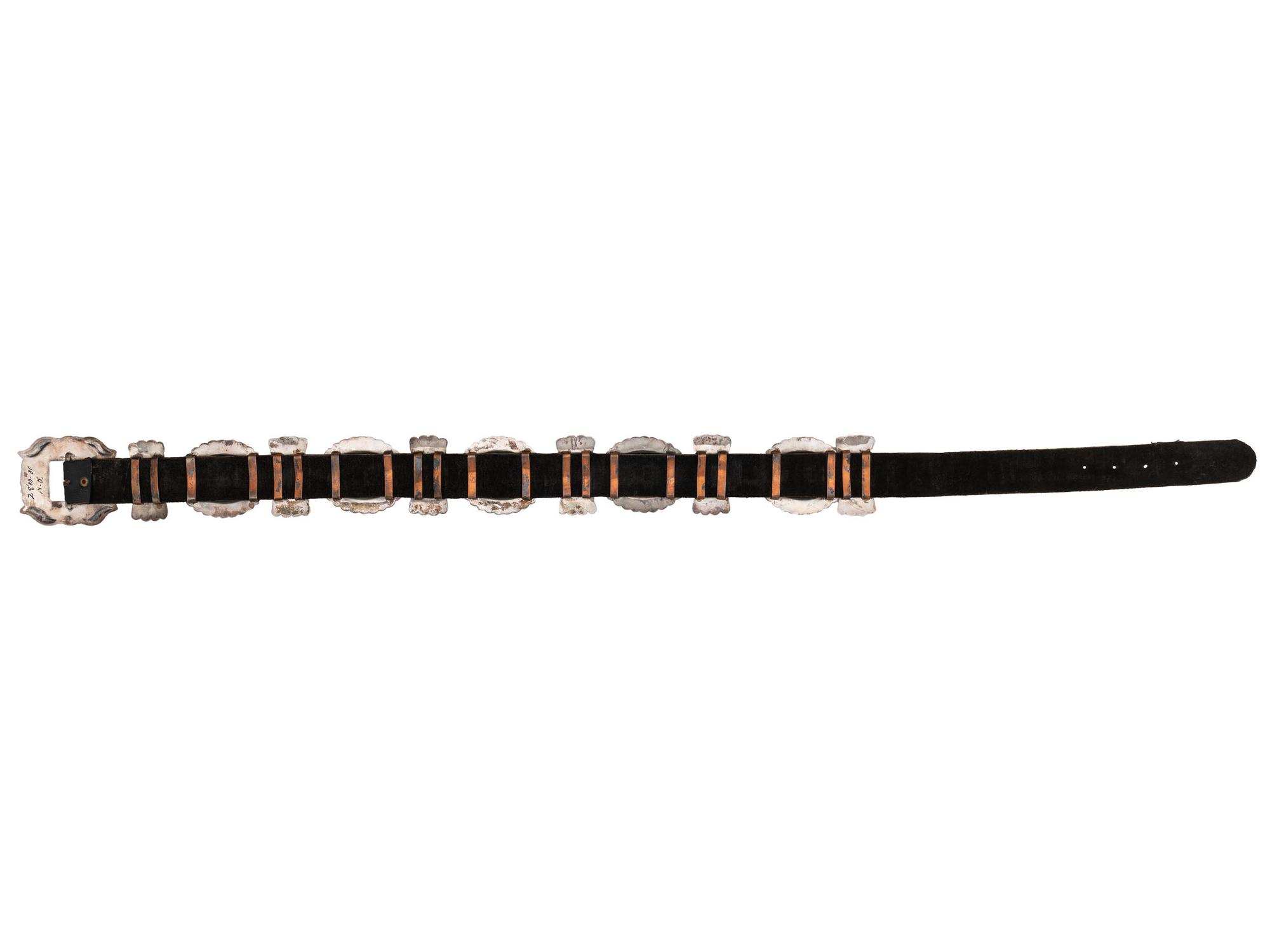 Navajo Silver and Coral Cluster Concha Belt