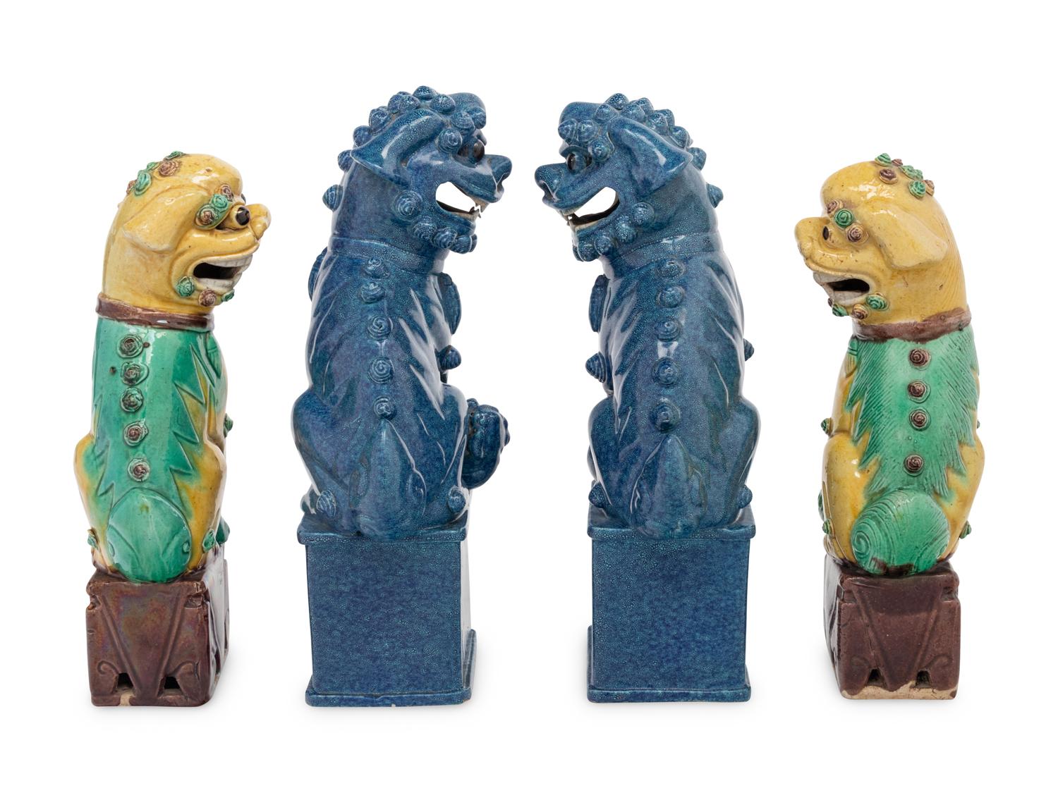 Two Pairs of Chinese Porcelain Buddhistic Lions