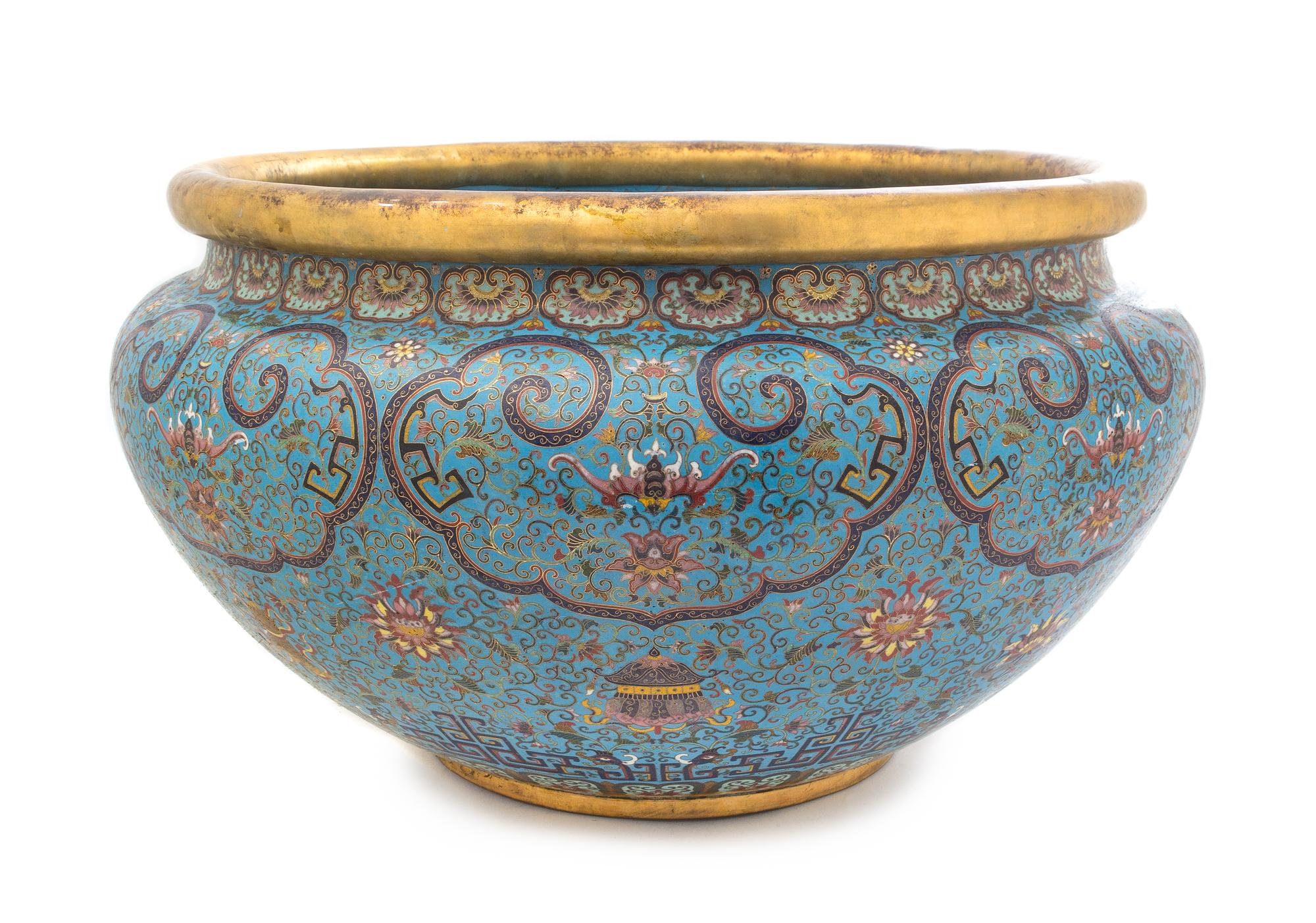 A Large Cloisonne Enamel Fish Bowl Diameter 22 inches.