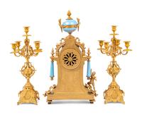 A French Gilt Bronze and Sèvres Style Porcelain Mounted Three-Piece Garniture