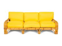 A Bielecky Brothers Rattan Settee with Two End Tables and a Pair of Ottomans