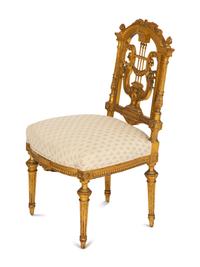 A Diminutive Louis XVI Style Giltwood Lyre-Back Chair
