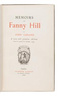 Cleland, John (1709-1789). Memoirs of Fanny Hill . Paris: Isidore Liseux, 1888.
