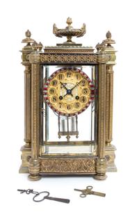 A French Gothic Revival Gilt Bronze Mantle Clock Height 14 1/4 inches. — MOVEMENT BY JAPY FRERES, RETAILED BY TIFFANY & CO.