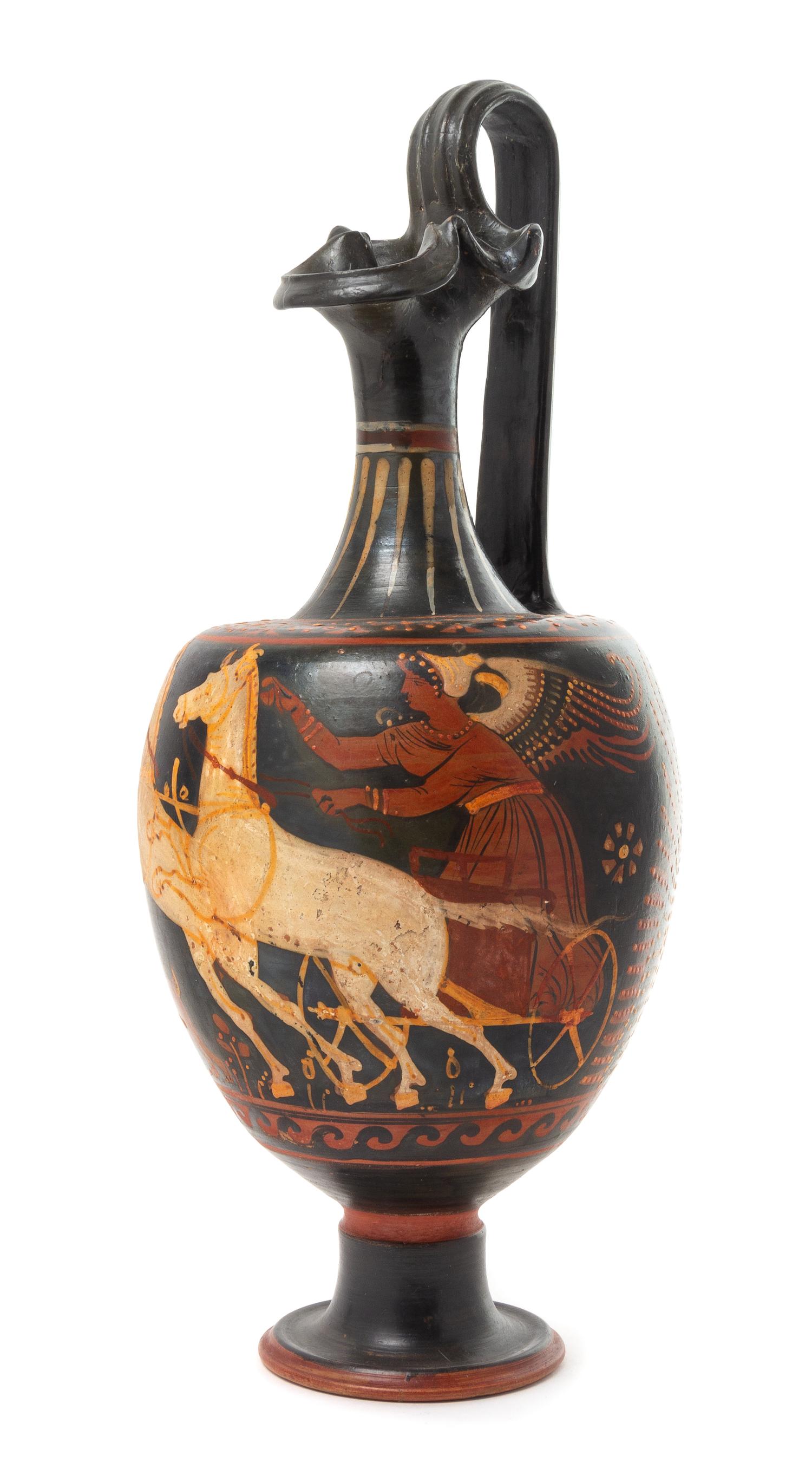 An Apulian Red Figured Pottery Oinochoe Height 16 inches. — 4TH CENTURY B.C.E.