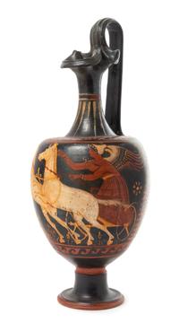 An Apulian Red Figured Pottery Oinochoe Height 16 inches. — 4TH CENTURY B.C.E.