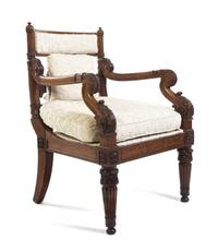 A Set of Twelve Regency Mahogany Dining Chairs, Height 37 inches.