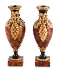 A Pair of Giltwood and Shell Veneered Urns