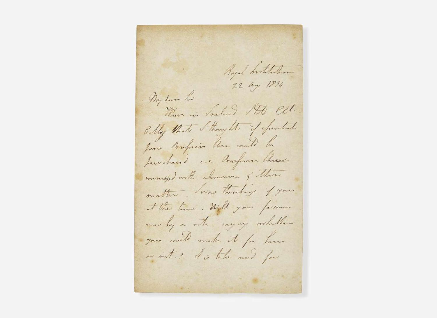 [Science, Medicine & Mathematics] Faraday, Michael: Autograph Letter, signed