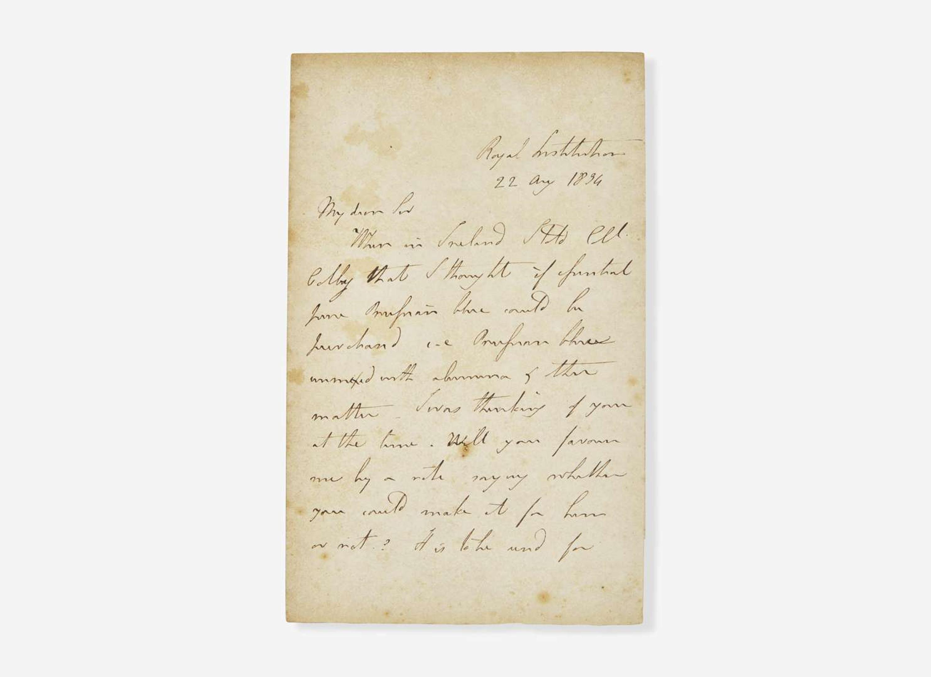 [Science, Medicine & Mathematics] Faraday, Michael: Autograph Letter, signed