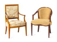 A Federal Style Mahogany Armchair and a French Neoclassical Style Elm Armchair