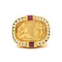 SeidenGang, Yellow Gold, Ruby, and Diamond Architectural Revival Ring
