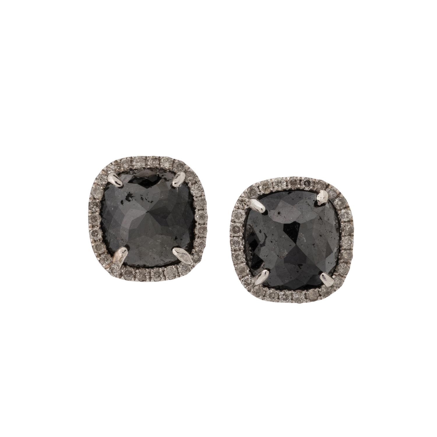 BLACK DIAMOND AND DIAMOND STUD EARRINGS