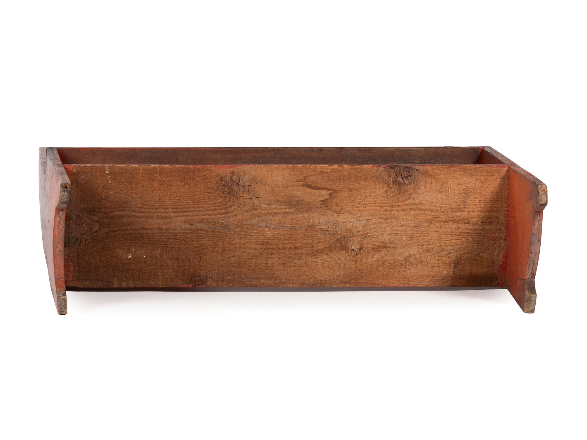 A Country Red Painted Cherrywood Four-Tier Bucket Shelf