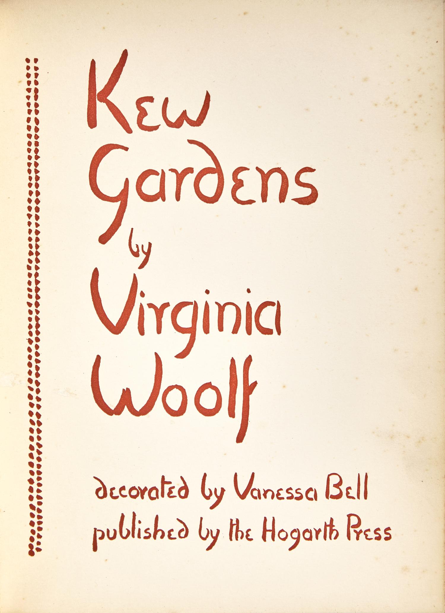 WOOLF, Virginia (1882-1941). Kew Gardens. London: The Hogarth Press, 1927.