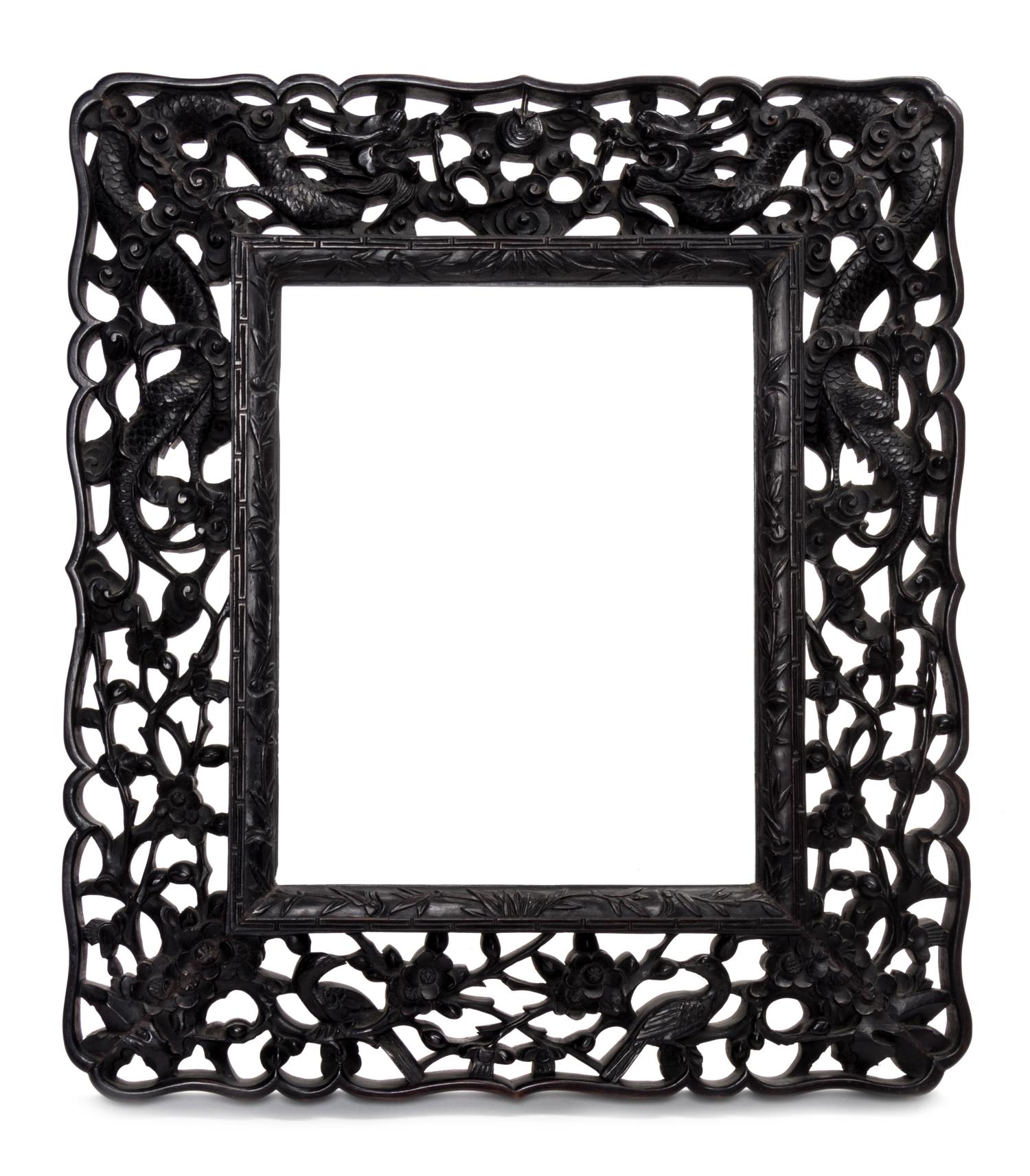 A Carved Zitan Picture Frame Height 16 1/2 x width 14 1/2 inches. — 19TH/20TH CENTURY