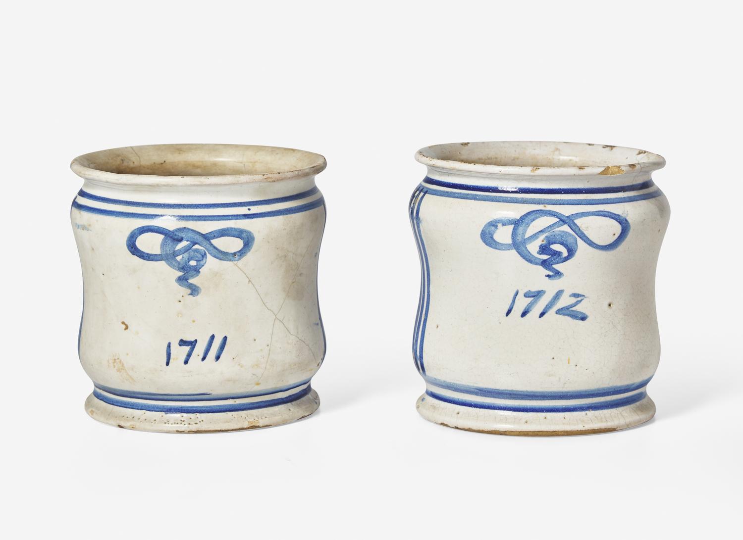 A Pair of Continental Cobalt Faience Cache Pots