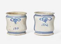 A Pair of Continental Cobalt Faience Cache Pots