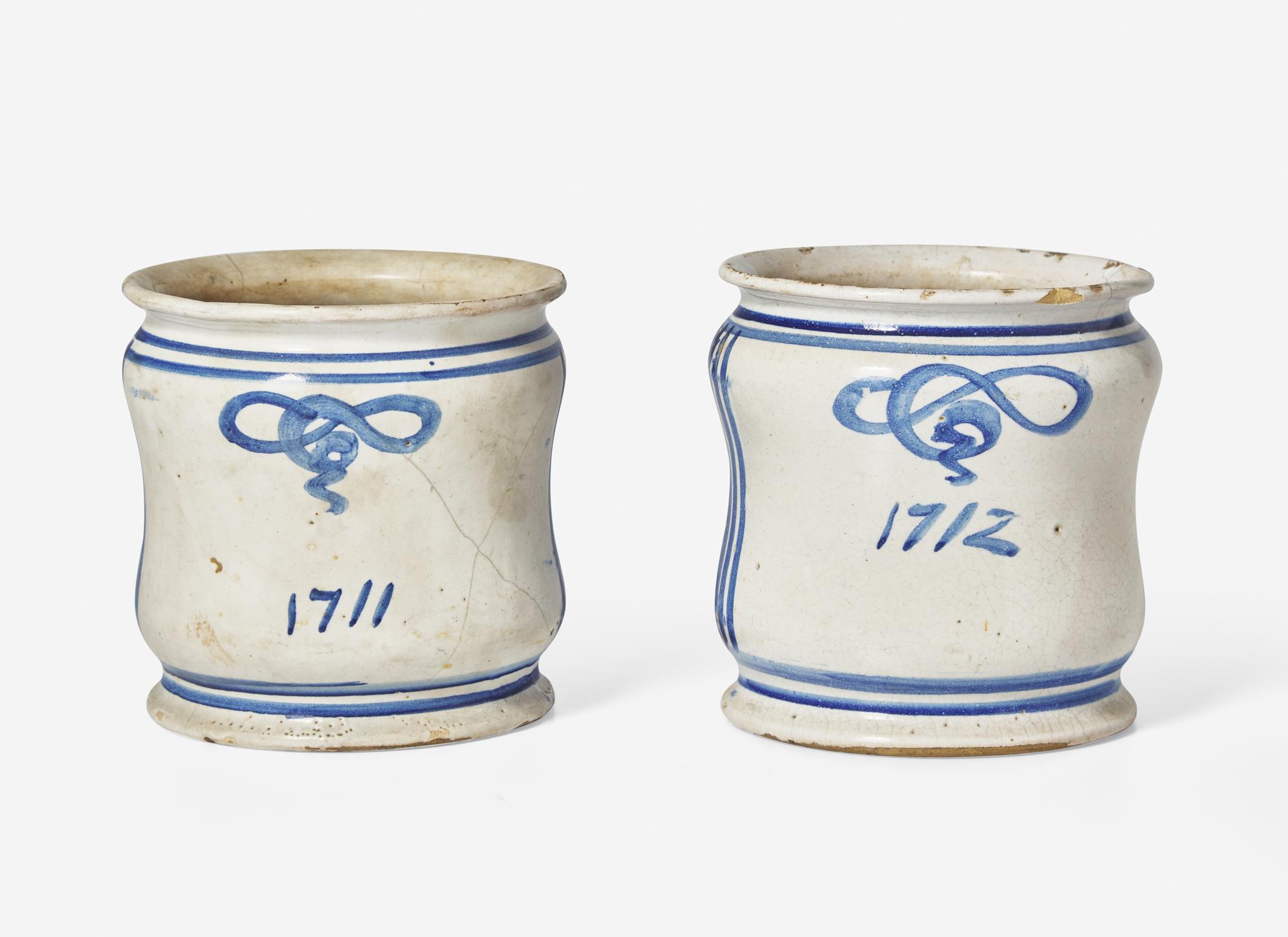 A Pair of Continental Cobalt Faience Cache Pots