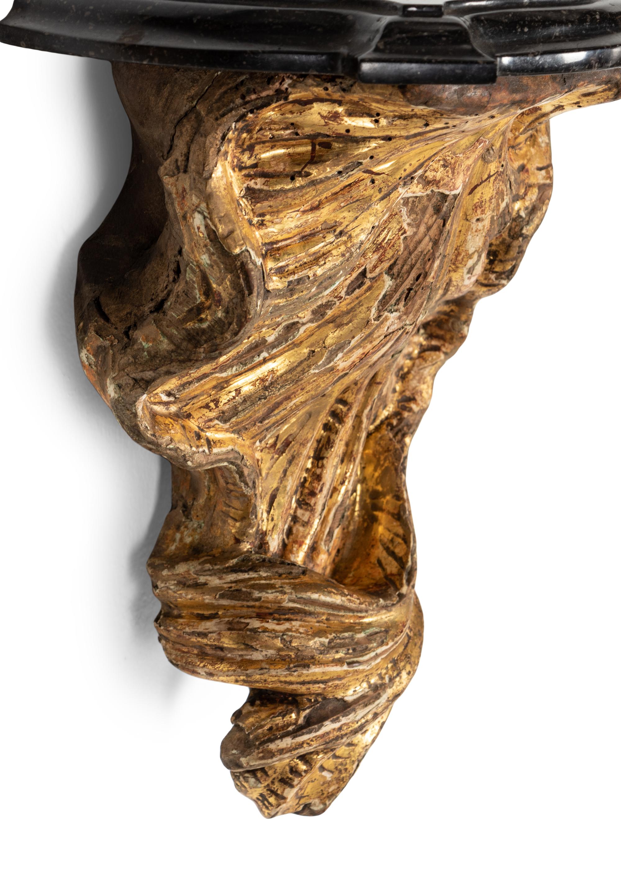 A Pair of Continental Giltwood Marble-Top Brackets