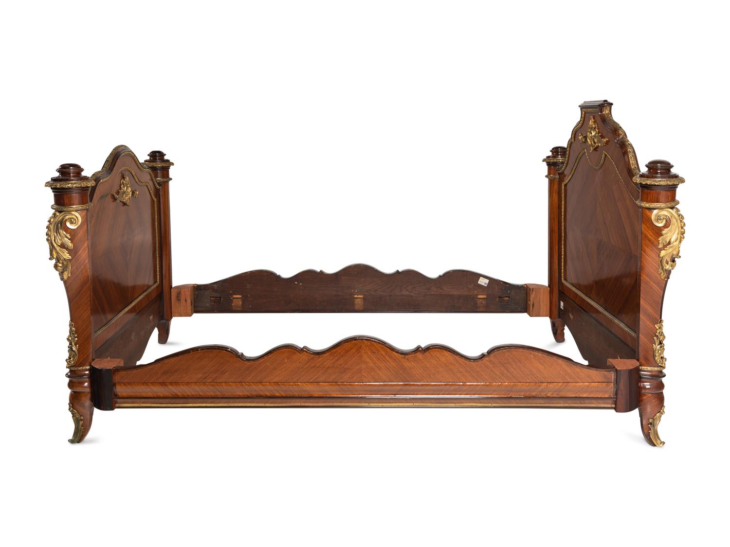 A Louis XV Style Gilt Bronze Mounted Kingwood Bed Frame