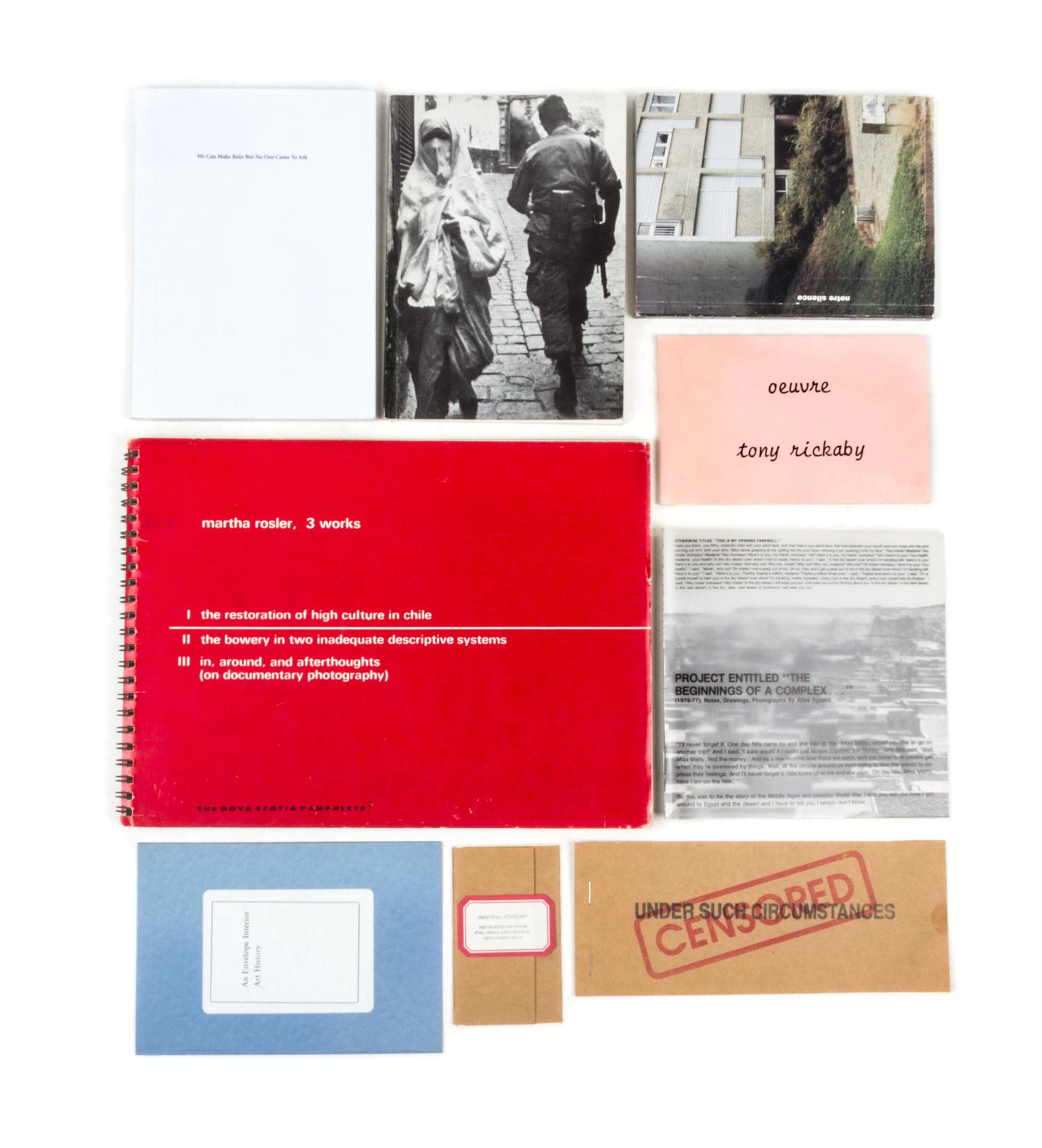 (ARTISTS BOOKS, POLITICS) A group of 9 works, including works by Martha Rosler, Laurent Malone, Alice Aycock and the Atlas Group.