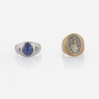 A Collection of Two Men's Rings and Wristwatch