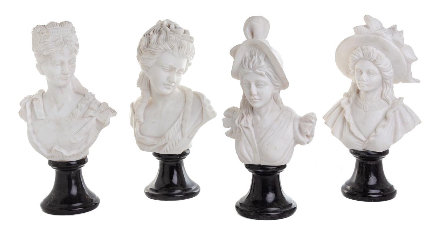 A Set of Four Italian Marble Busts Height of tallest 11 7/8 inches. — 20TH CENTURY