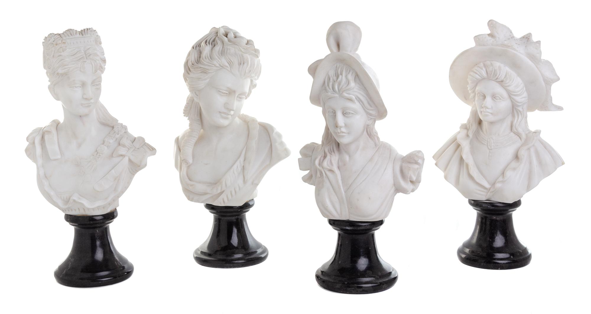 A Set of Four Italian Marble Busts Height of tallest 11 7/8 inches. — 20TH CENTURY