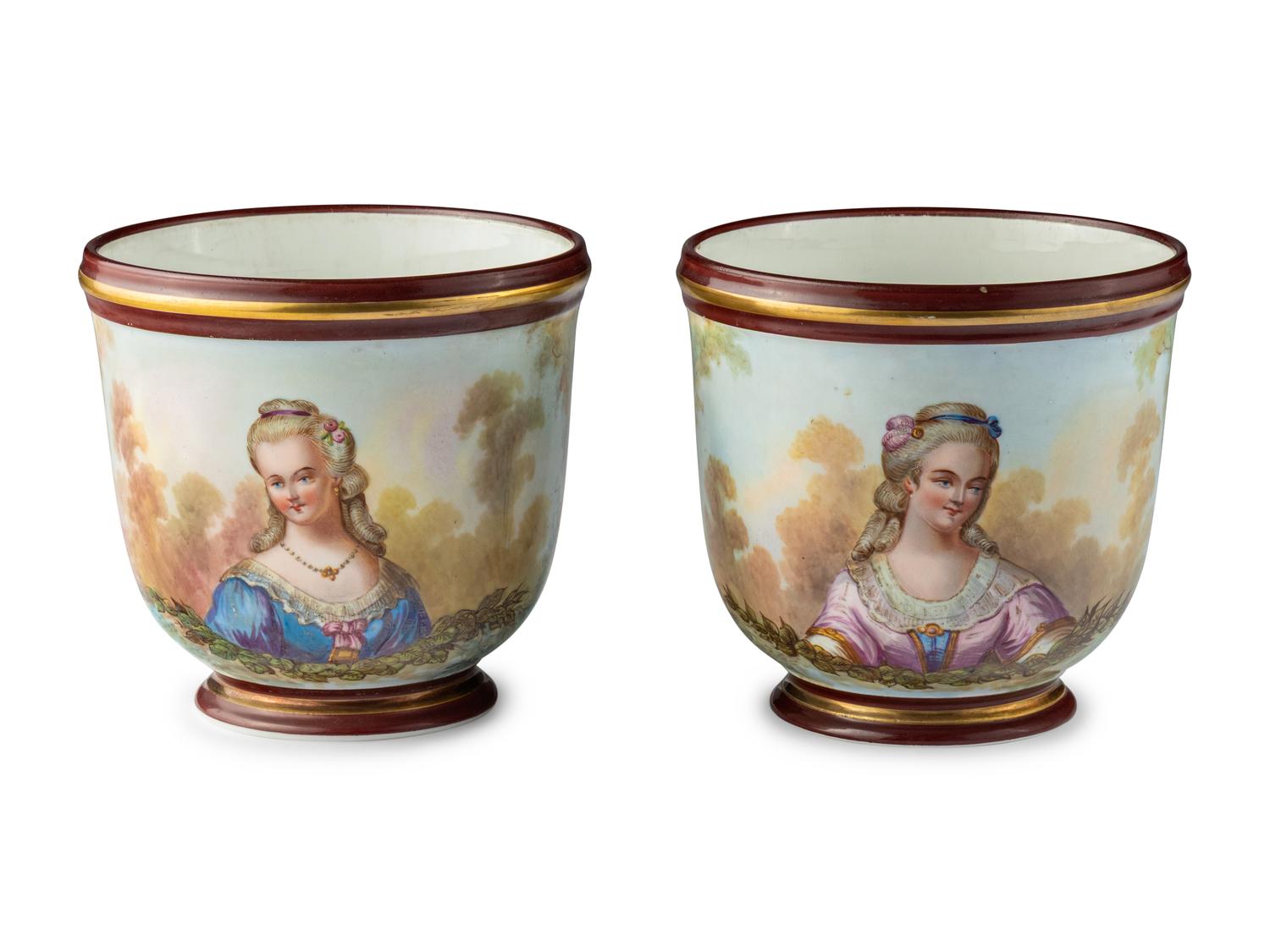 A Pair of Sèvres Style Porcelain Cache Pots