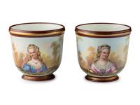 A Pair of Sèvres Style Porcelain Cache Pots