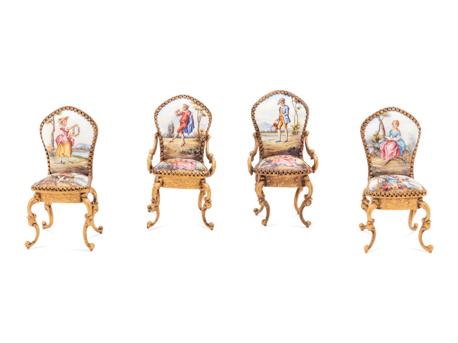 Six Viennese Enameled Miniature Furniture Articles