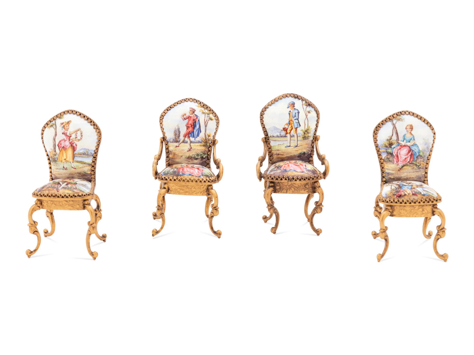 Six Viennese Enameled Miniature Furniture Articles
