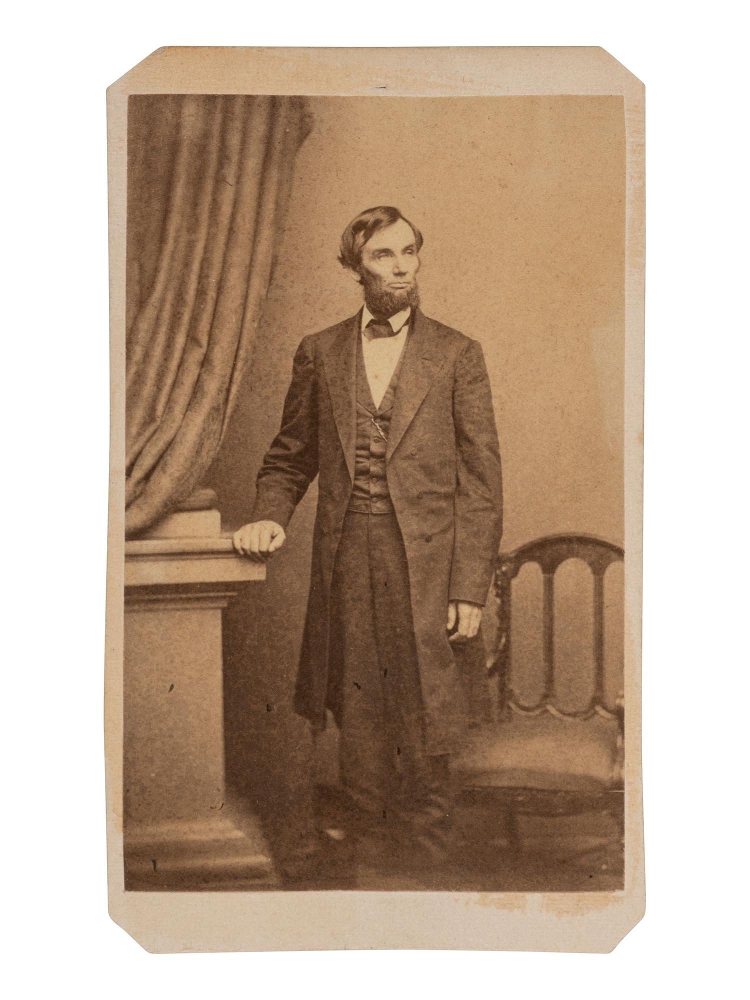[LINCOLN, Abraham (1809-1865)]. [LE MERE, Thomas, photographer]. CDV of Abraham Lincoln. New York: E. & H.T. Anthony, 1863.